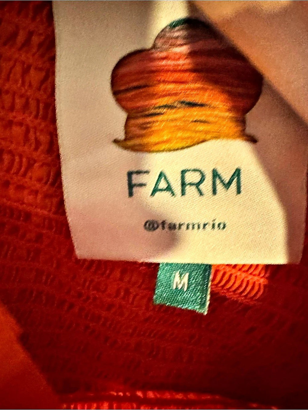 Farm Rio Orange Smocked Ruffle Blouse Size Medium - Picture 6 of 12